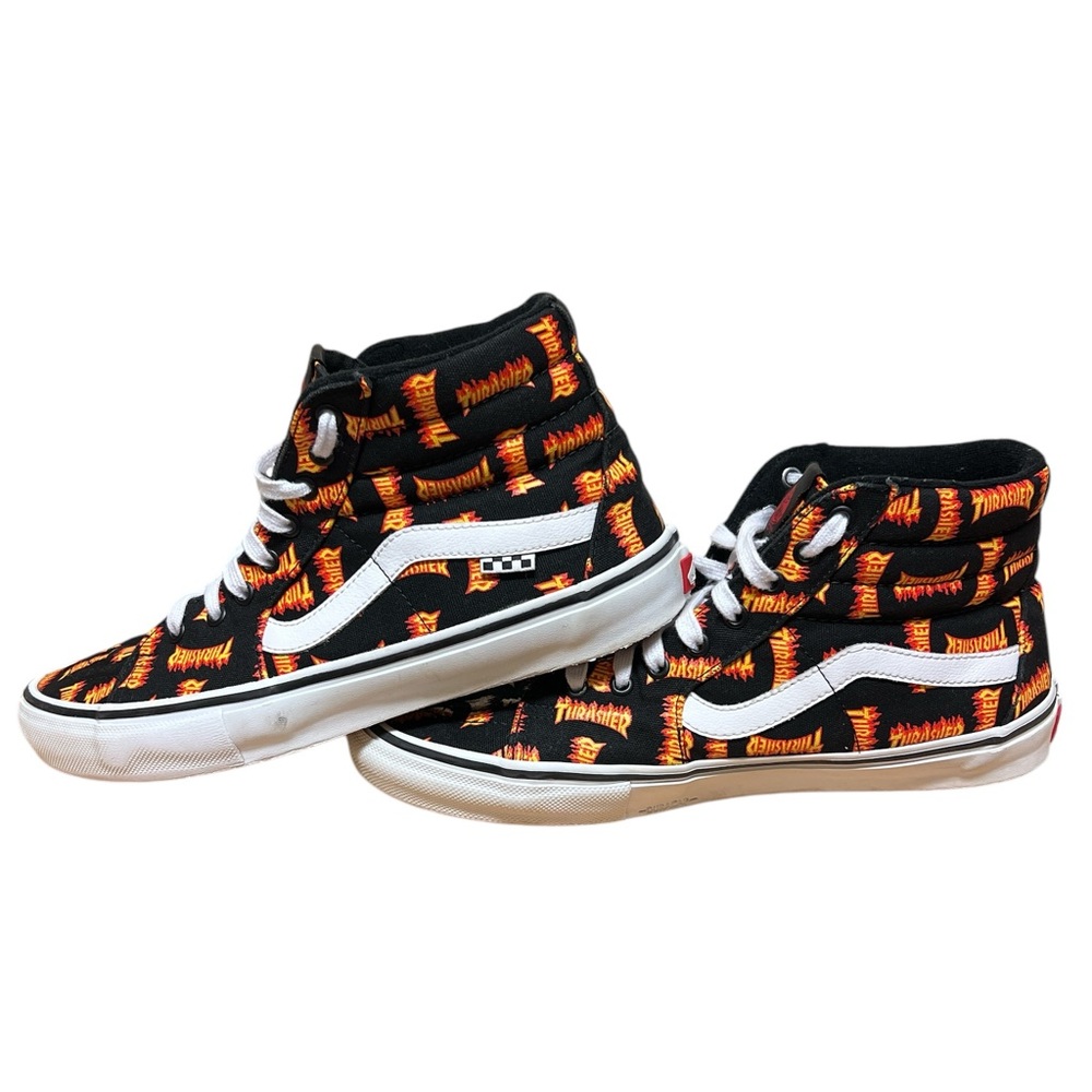 🟡Vans Men’s Thrasher x Skate Sk8-Hi 'Allover Thrasher Logo Shoes Size 11.5 - Picture 8 of 12